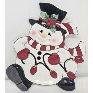 Fitz & Floyd Classics Hand Crafted Cheers Snowman Platter 10x8"
